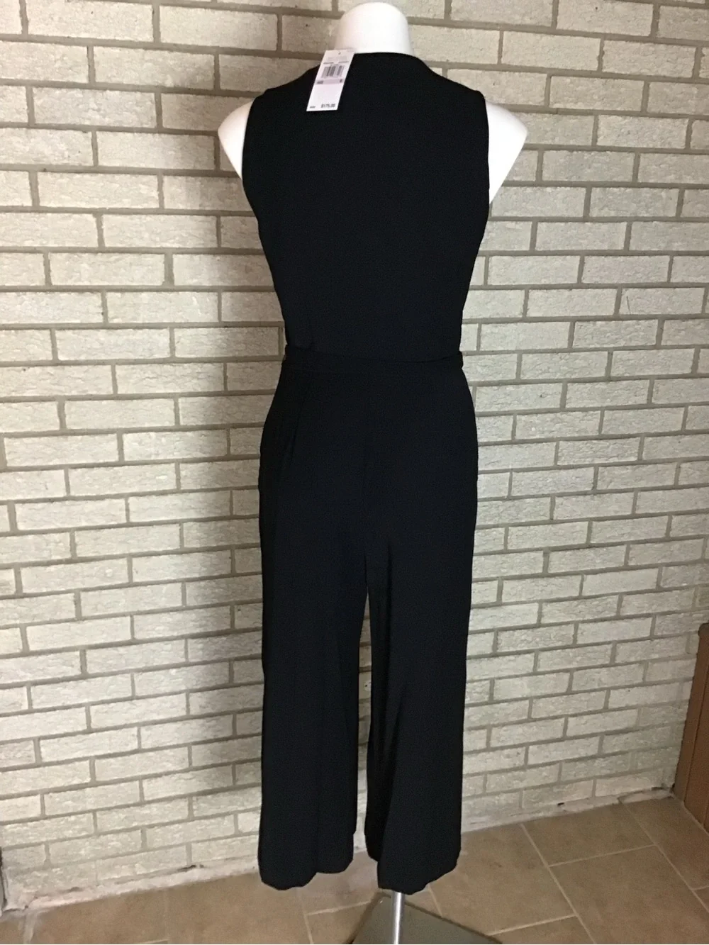 Michael Kors Sleeveless Black Belted Wide-Leg Jumpsuit with Gold Detail